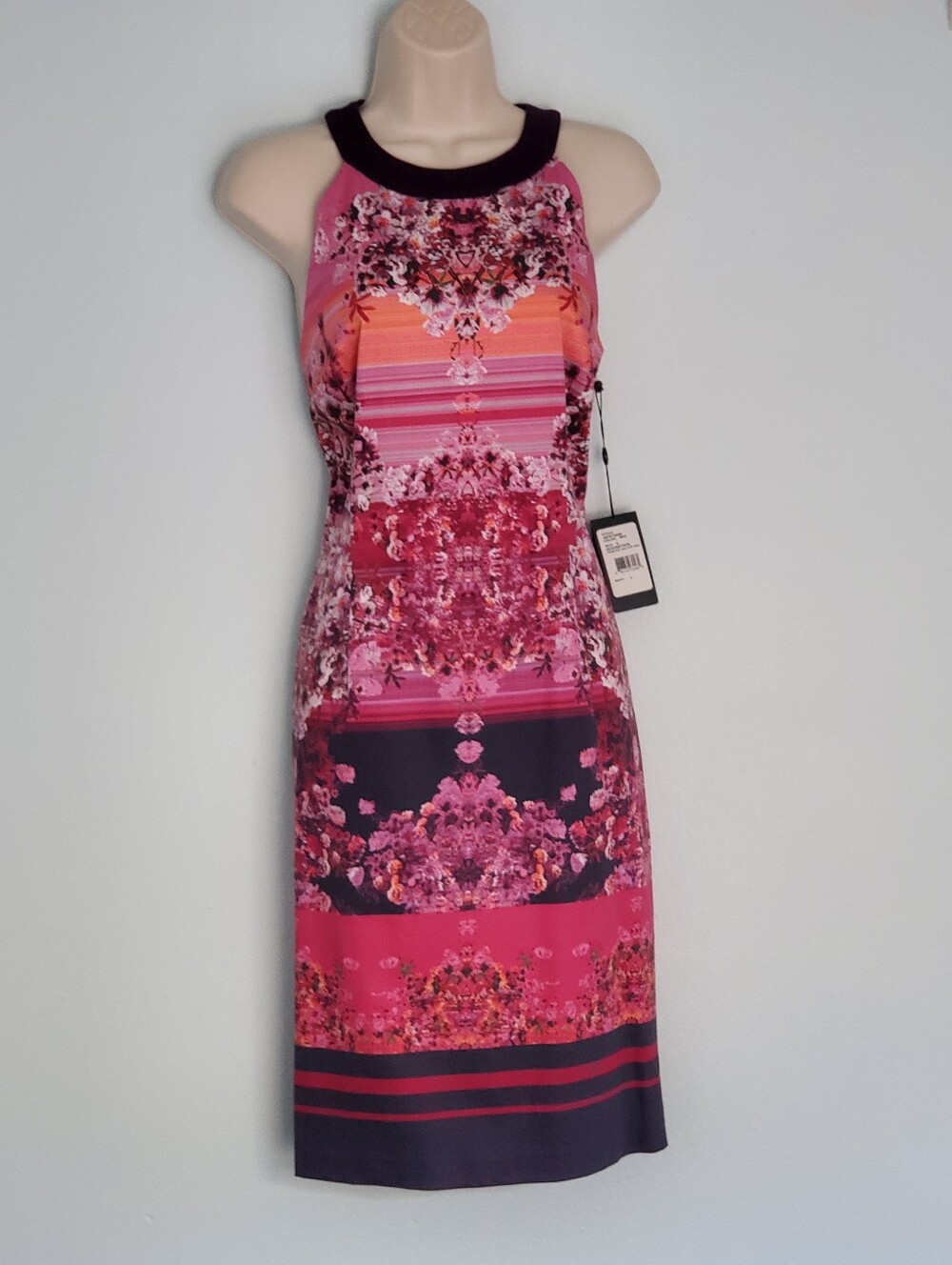 NWT Adrianne Pappell Purple & Fuschia Sunset Halter Dress - Sz 8